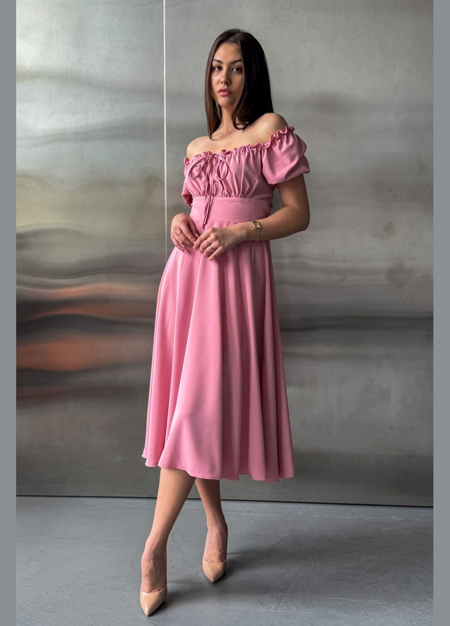Рожева святковий, коктейльна, вечірня плаття міді на зав'язках CHICLY однотонна