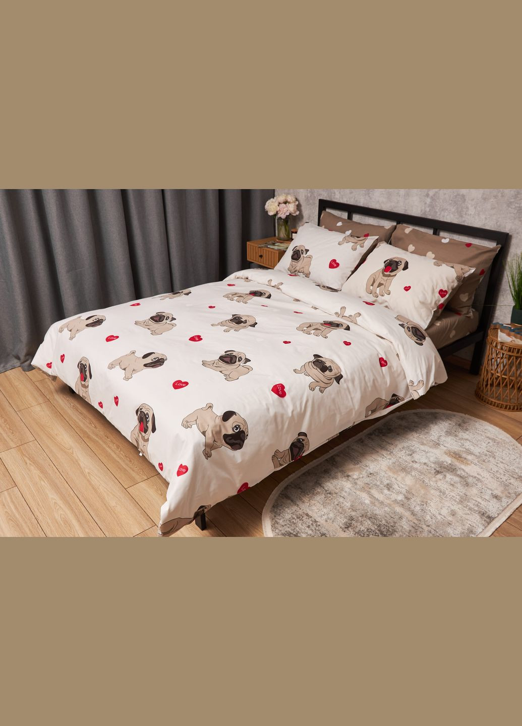 Комплект постельного белья Бязь Gold Люкс «» полуторный евро 160х220 наволочки 4х70х70 (MS-820005729) Moon&Star Bulldog Love (302973916)