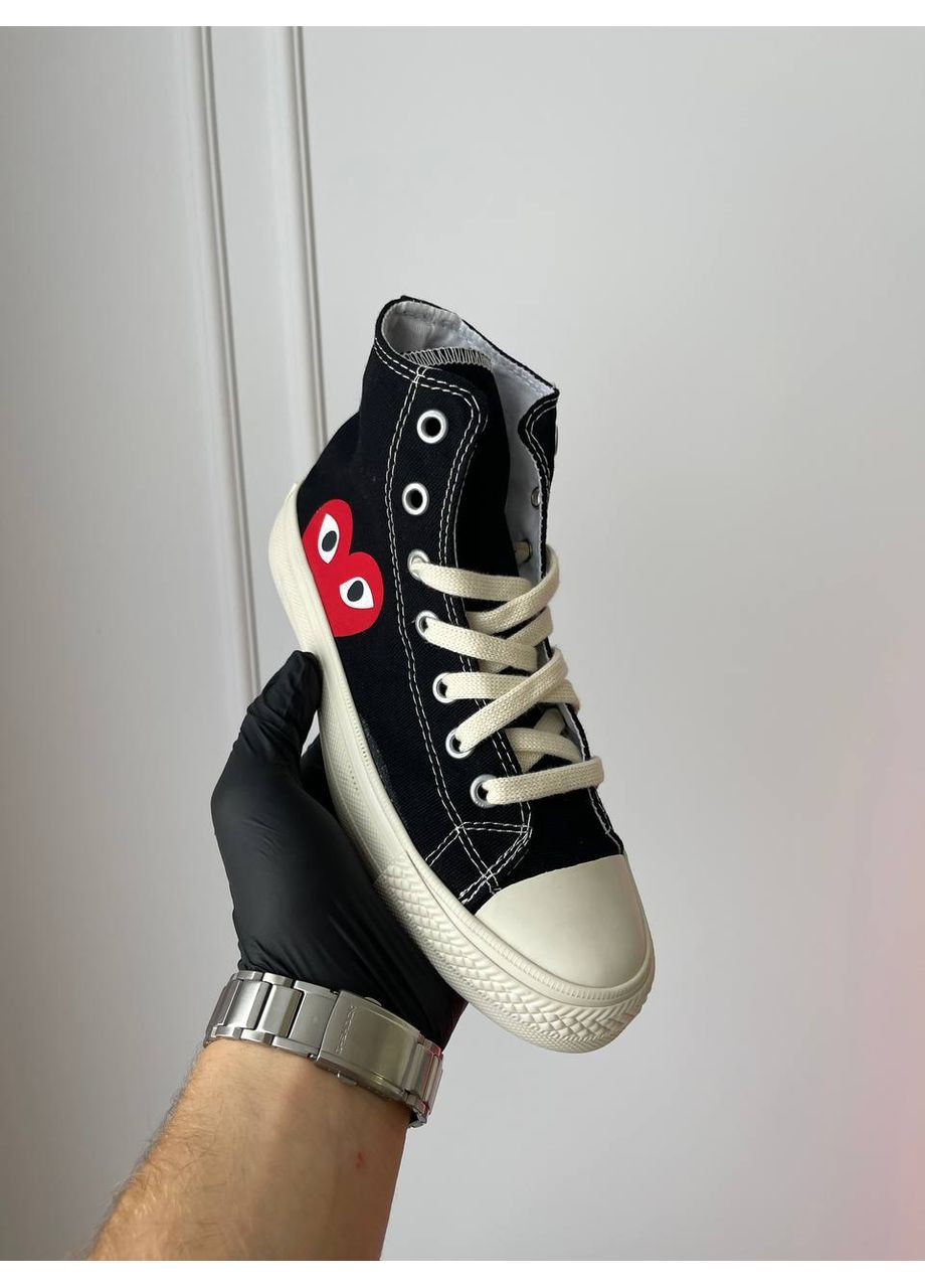 Черно-белые демисезонные кроссовки мужские и женские converse x comme des garcons play chuck | конверс черно-белые No Brand