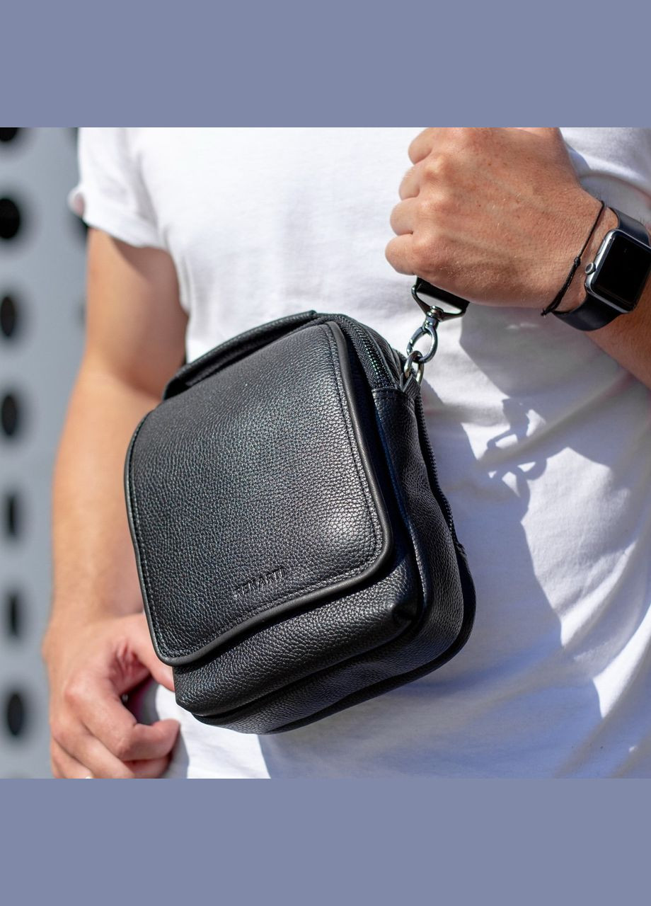 Мужская сумка через черное плечо с ручкой из натуральной кожи Tiding Bag (298570541)