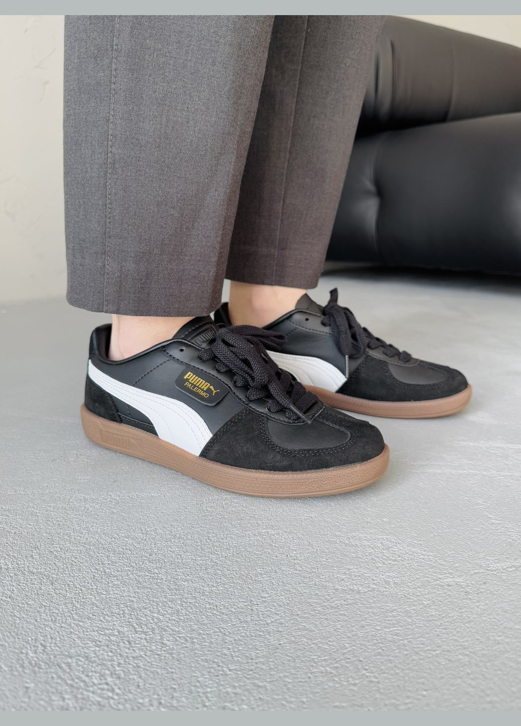 Кросівки жіночі і чоловічі Puma Palermo Leather Black White Gum | Пума Палермо чорні No Brand чорні демісезони (339604466)