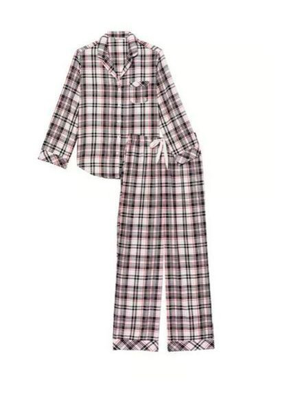 Серая пижама фланель flannel long pajama set (рубашка+штаны) серая клетка Victoria's Secret