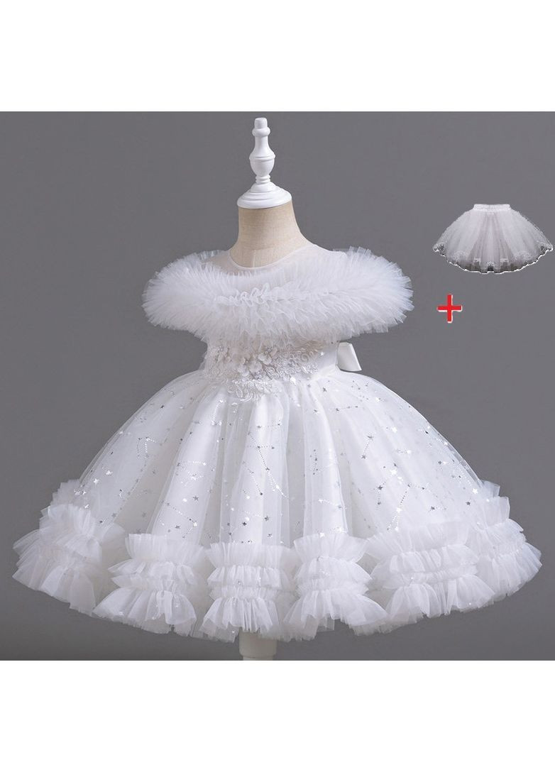 Білосніжна нарядна дитяча сукня для дівчинки — біла, пишна, фатинова, святкова, для ранку, дня народження та урочистостей No Brand (369779476)