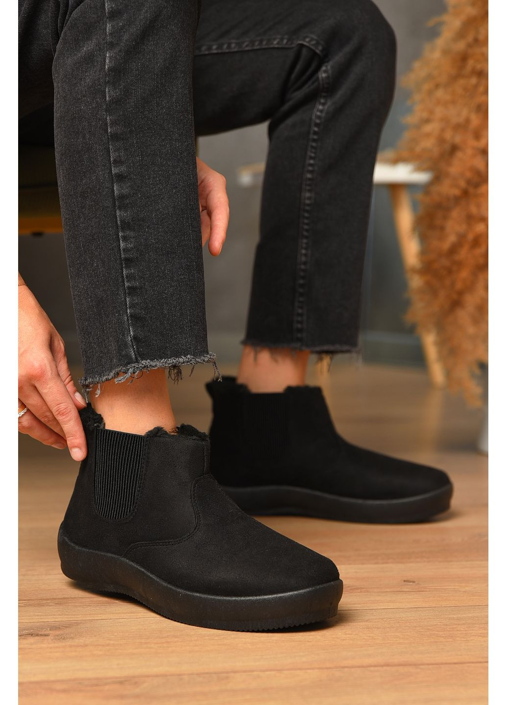 Черные бурки женские на меху черного цвета Let's Shop