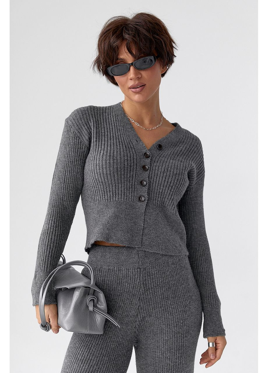 Трикотажный костюм в рубчик с кардиганом и брюками палаццо Lurex (364813704)