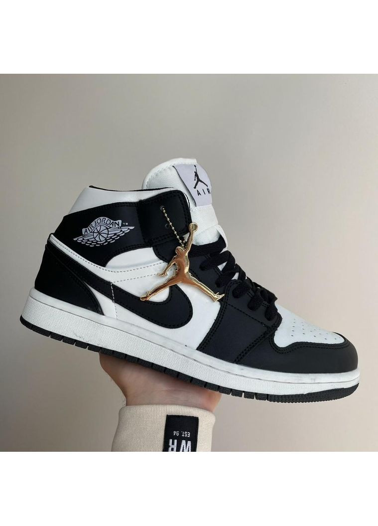 Чорні Осінні кросівки чоловічі nike air jordan 1 retro mid black white 2.0 найк аір джордан No Brand