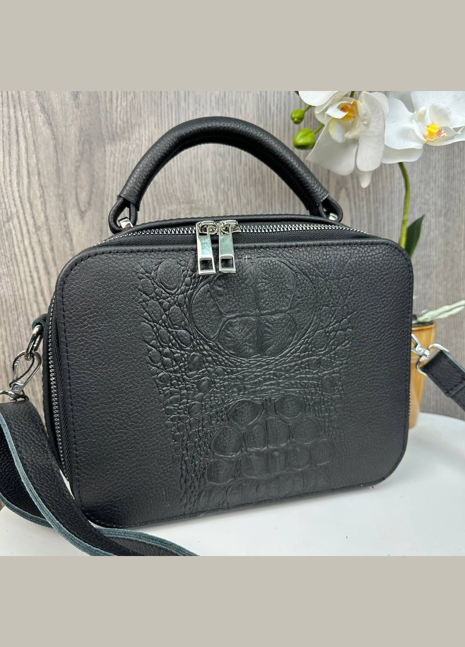 Жіноча шкіряна міні сумка каркасна чорна сумочка рептилія для жінок Eton (331770976)