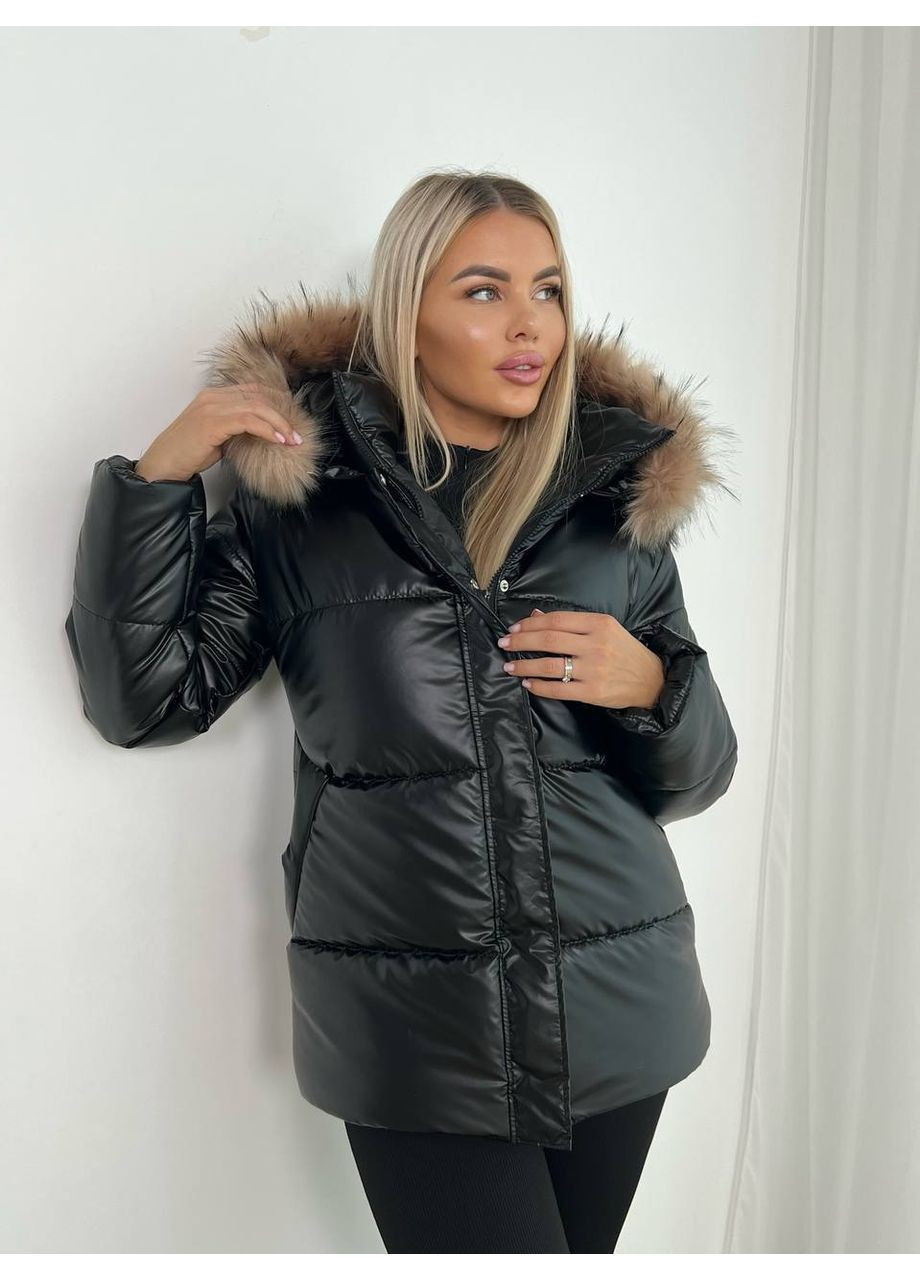Чорна куртка жіноча зимова подовжена з капюшоном. тепла силікон 250 No Brand
