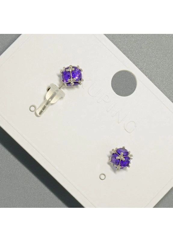 Серьги пусеты Xuping с фиолетовым кристаллом d-6,5мм+- родий Хит продаж! Xuping Jewelry (377337520)
