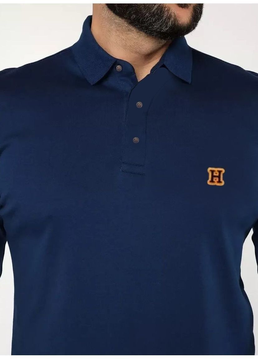 Темно-синяя футболка-поло мужское с длинным рукавом для мужчин Hermes с логотипом