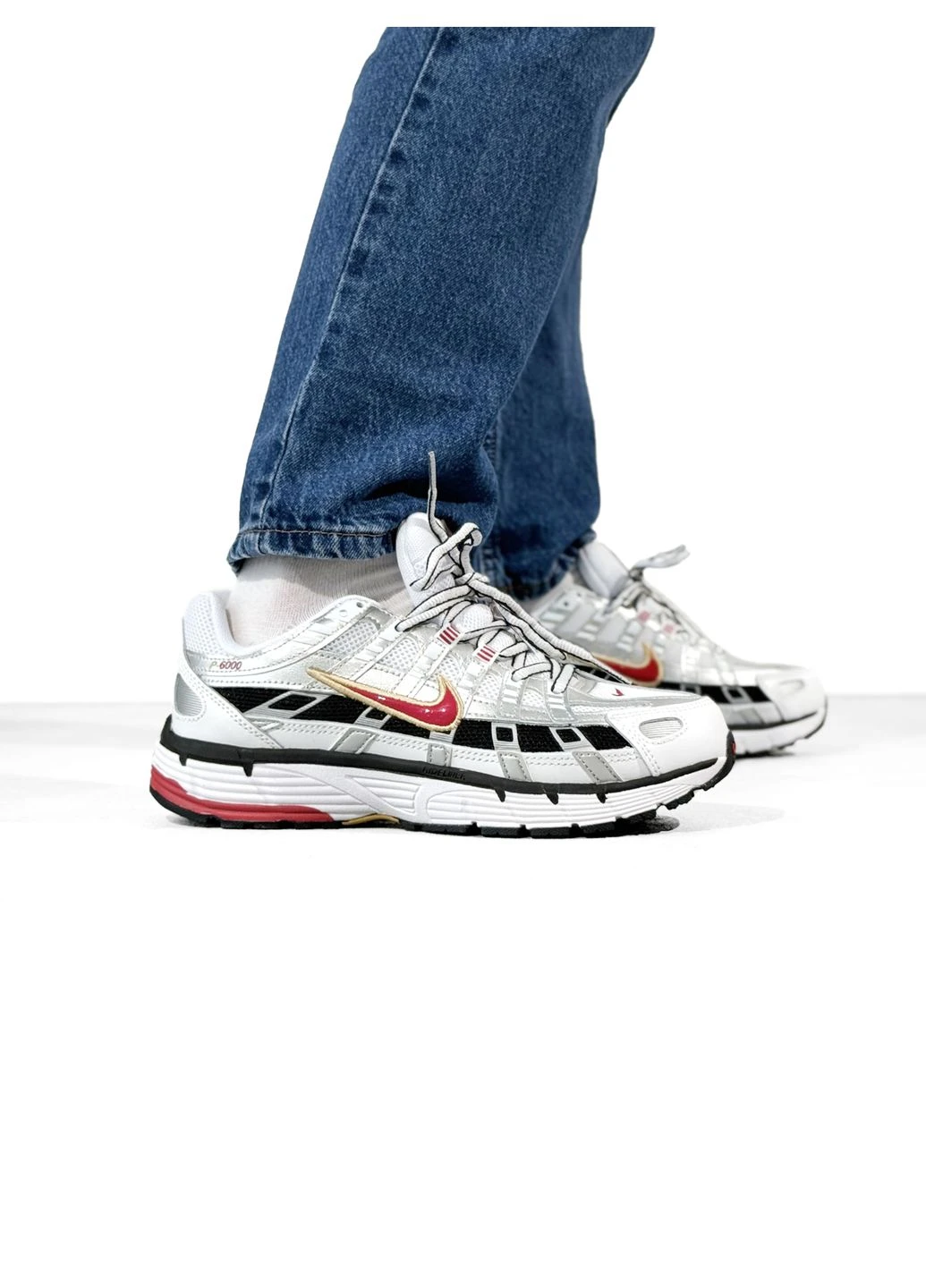Белые летние кроссовки nike p-6000 white/silver/red найк п-6000 No Brand
