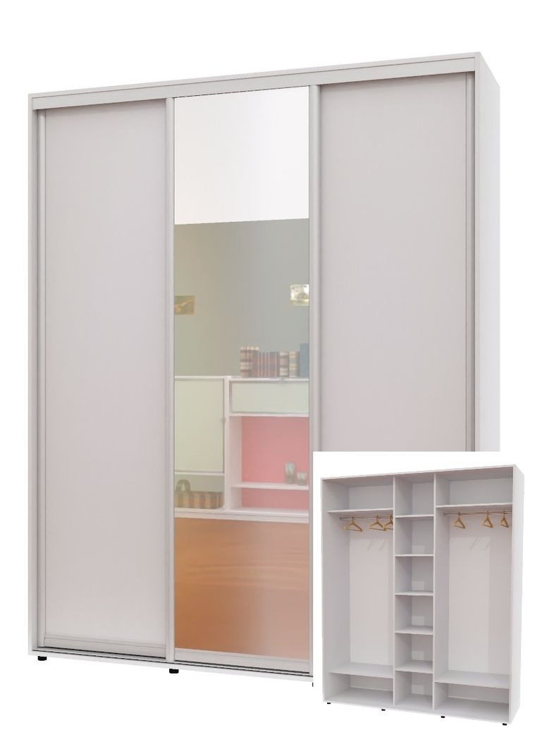 Шафа-купе тридверна 200*60*220 см Білий 3 двері ДСП + Дзеркало + ДСП ШК-04 Алекса (356772504)