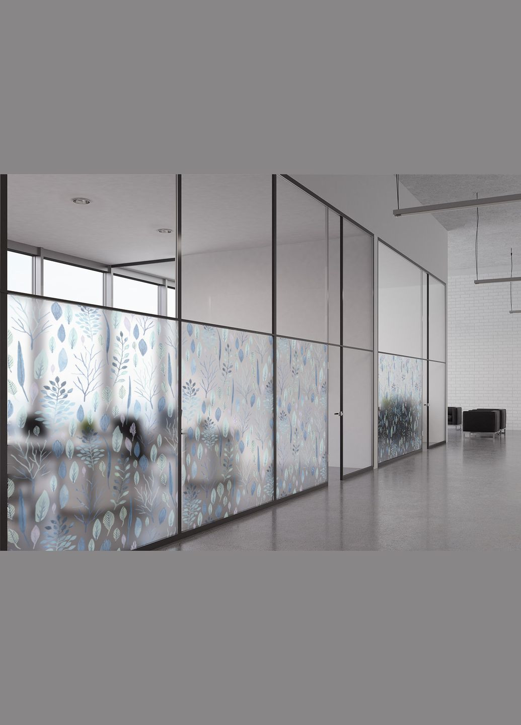 Матовая пленка на окна и зеркала Синие листочки самоклейка на стекло 1 метр погонный Zatarga (324218725)