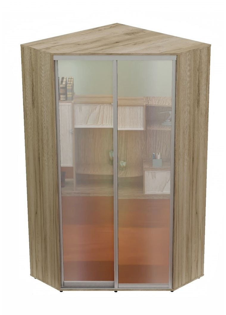 Шкаф-купе двухдверный угловой 130*130*230 см Дуб крафт серый 2 двери Зеркало Угол-3 Алекса (360441237)