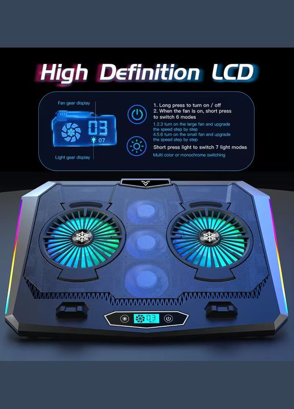 Підставка для ноутбука з охолодженням D10 з RGB-підсвічуванням Laptop Cooling Pad, Black VHG (334305232)
