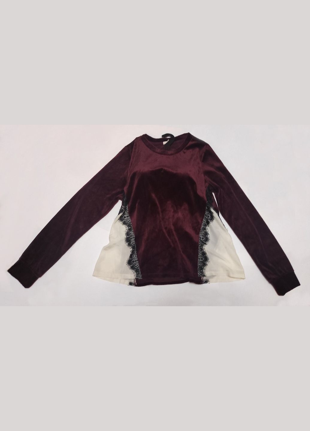 Бордовый демисезонный женский велюровый джемпер с кружевом бордовый GU