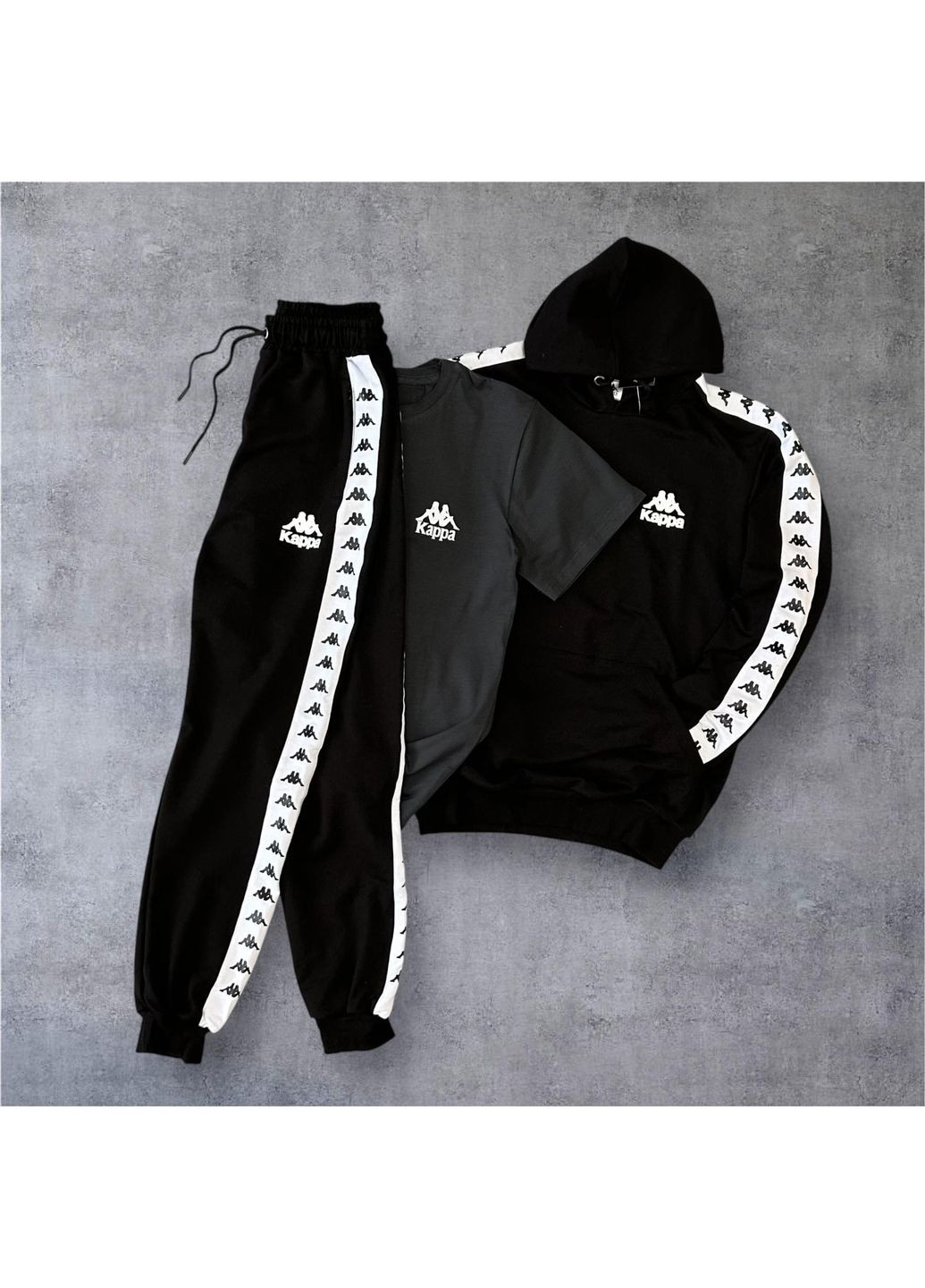 Чоловічий спортивний костюм осінній 3в1 Kappa чорний No Brand (361444819)