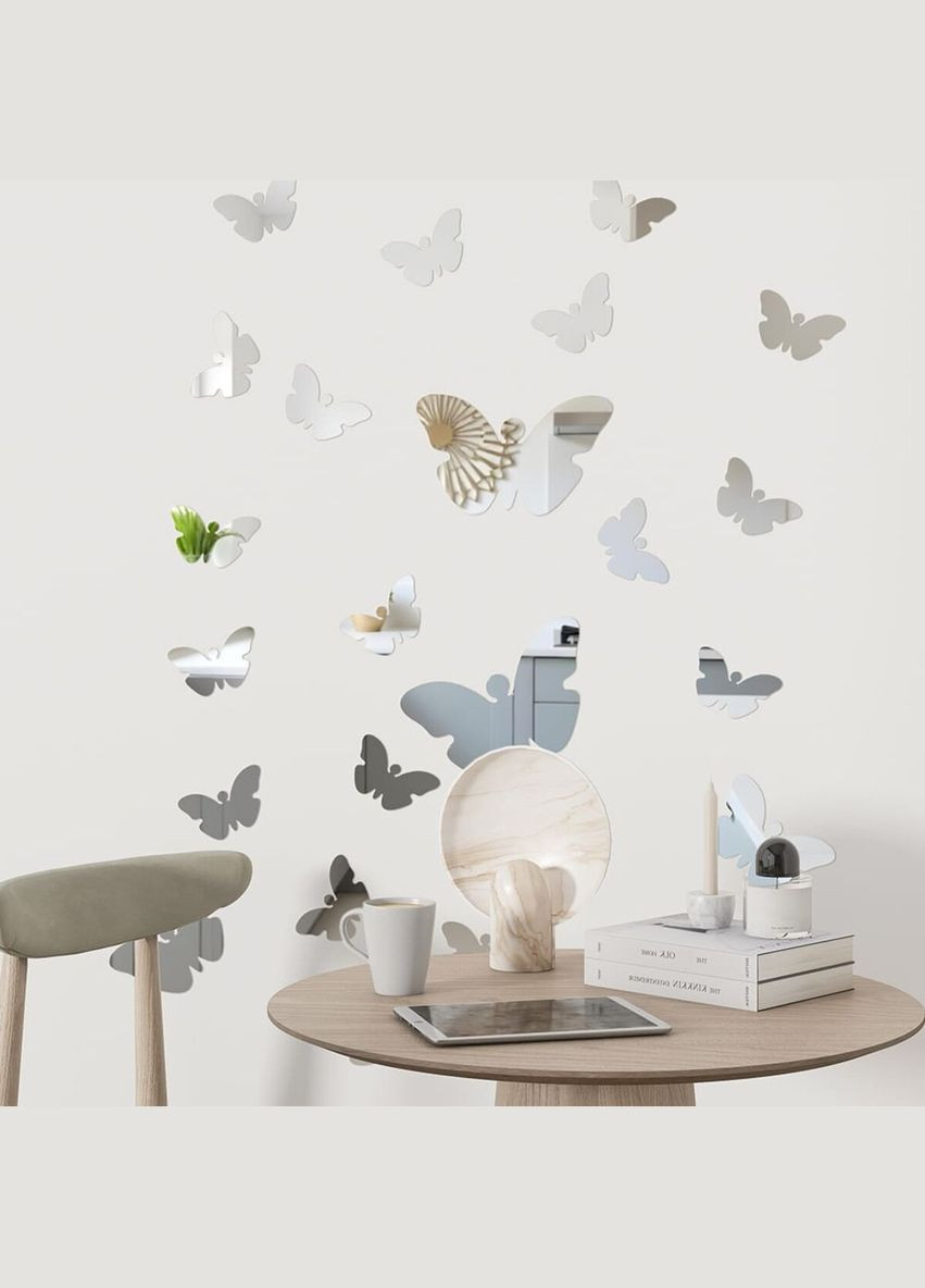 Дзеркальний декор акриловий самоклеючий Метелики срібло,25шт (D) SW-00002521 No Brand (328578560)