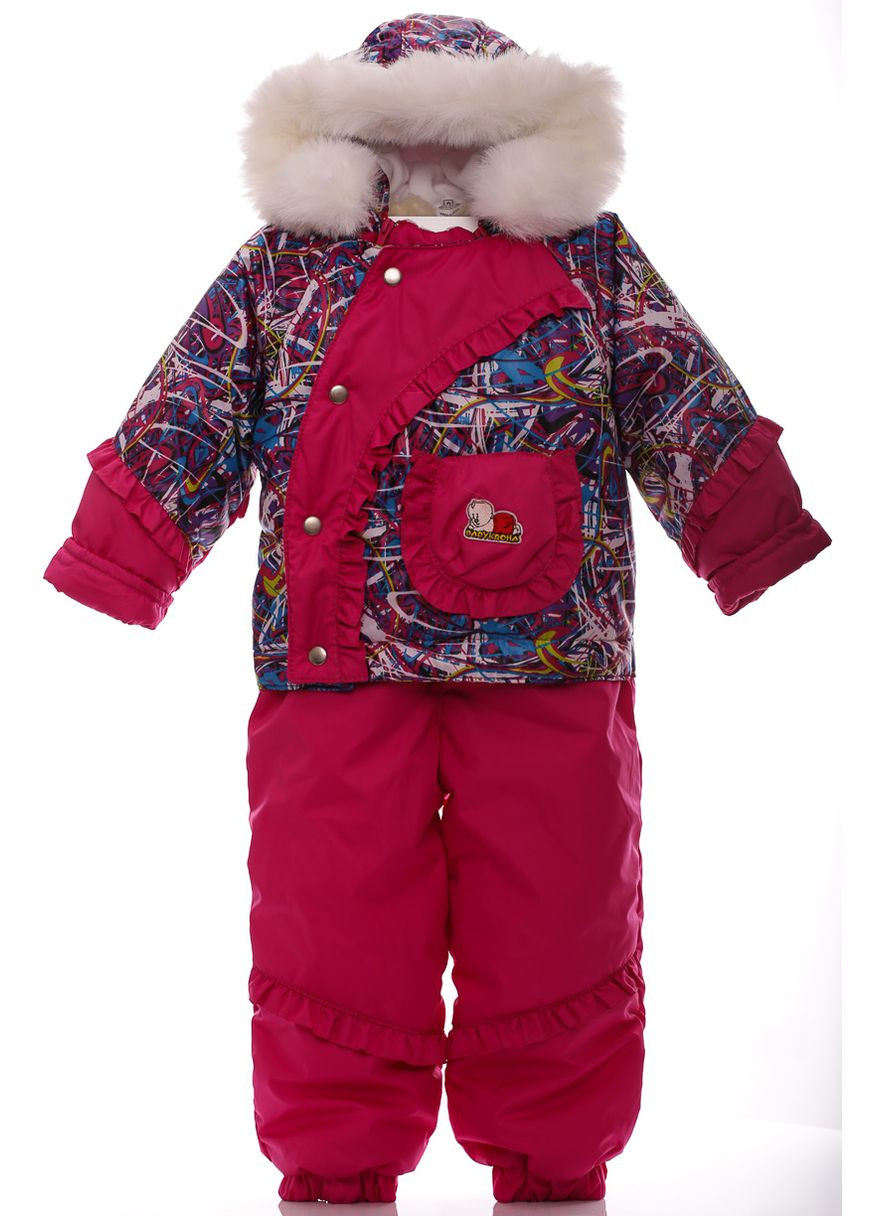 Рожевий зимній комбінезон для дівчинки на холлофайбері рюша малиновий 104 см (28693) BABYKROHA
