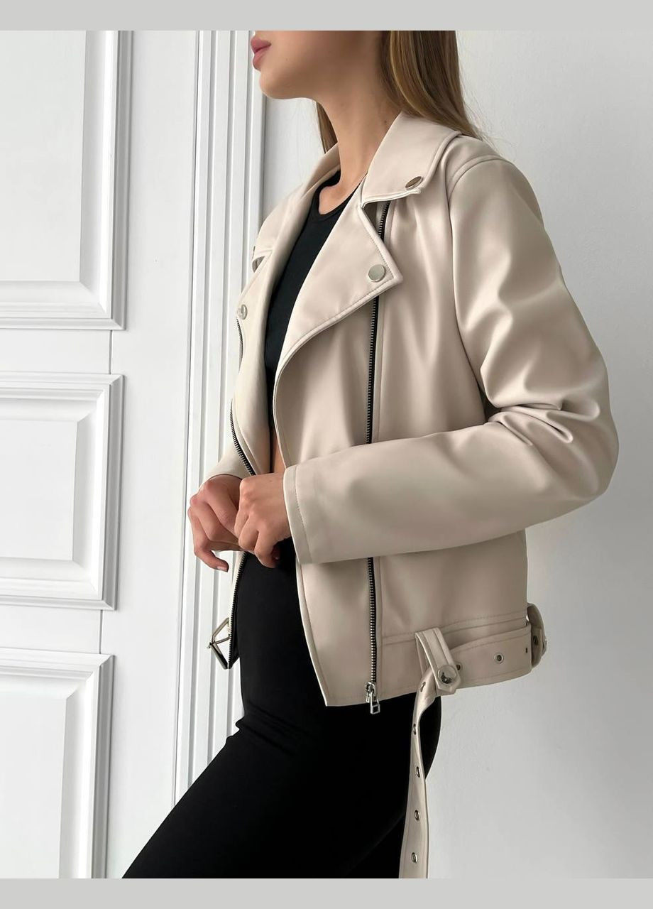 Молочная демисезонная женская куртка-косуха косуха, байкерская Україна