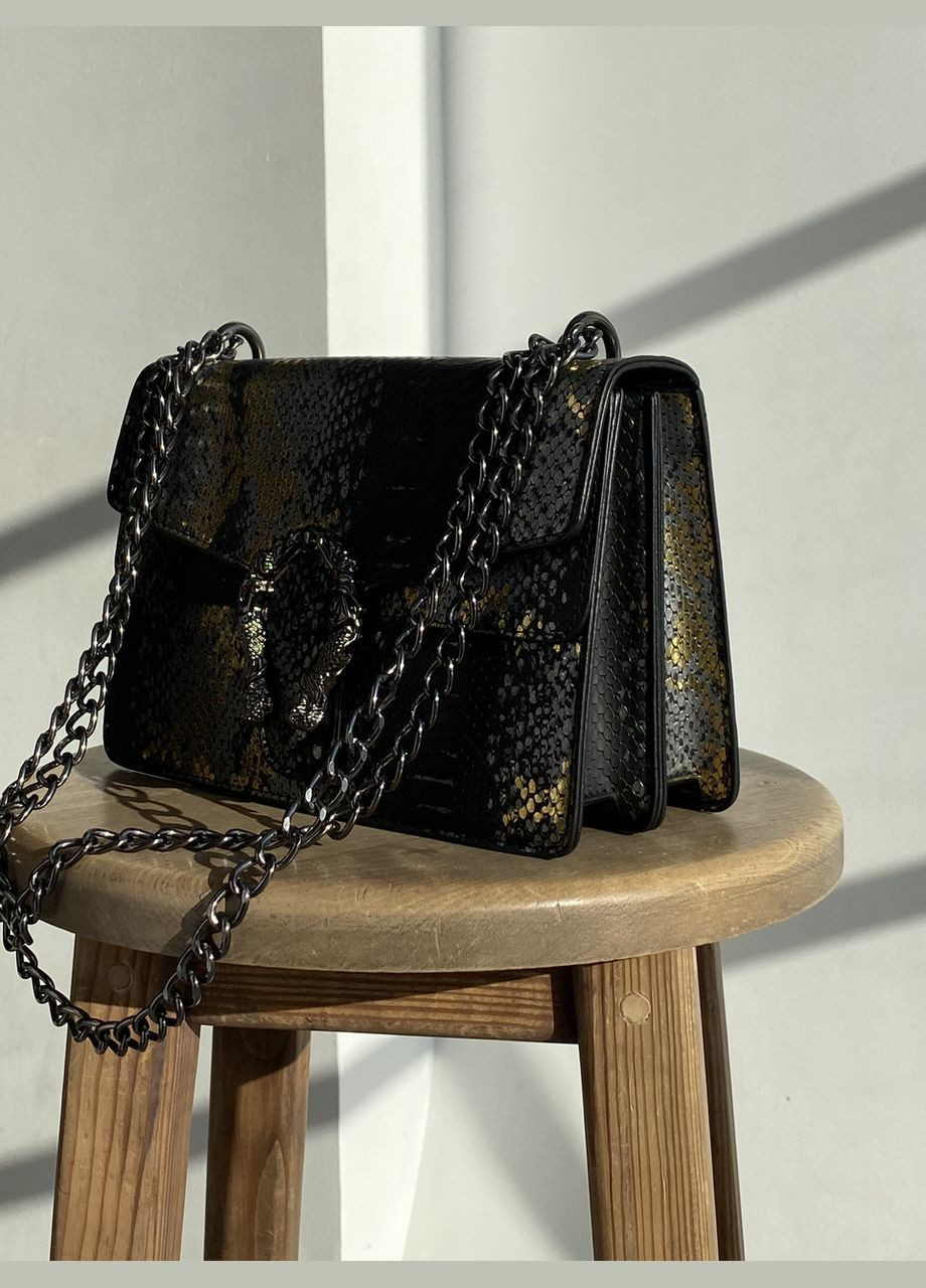 Женская сумка кросс-боди с подковой рептилия черная No Brand (292631134)