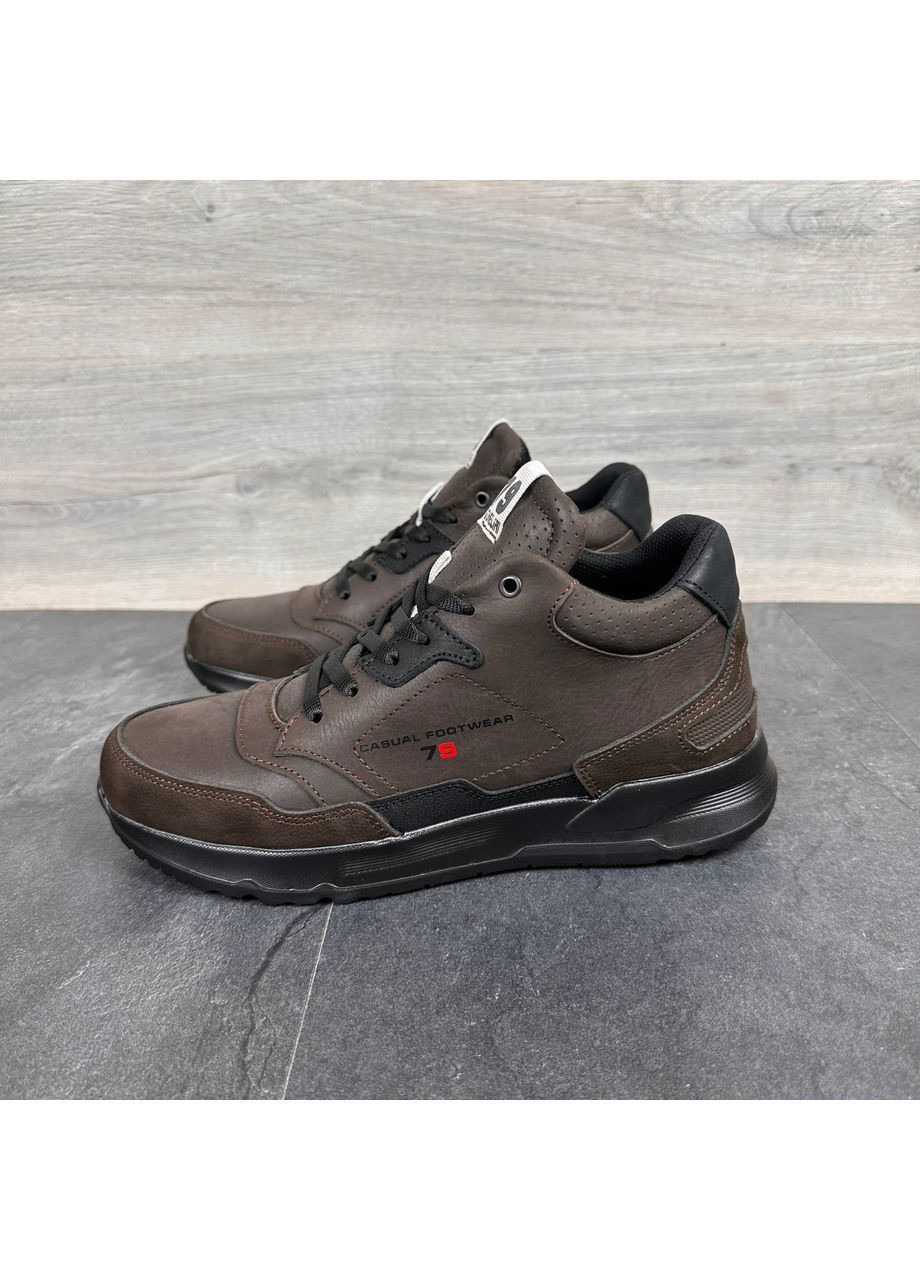 Коричневі чоловічі шкіряні зимові кросівки No Brand