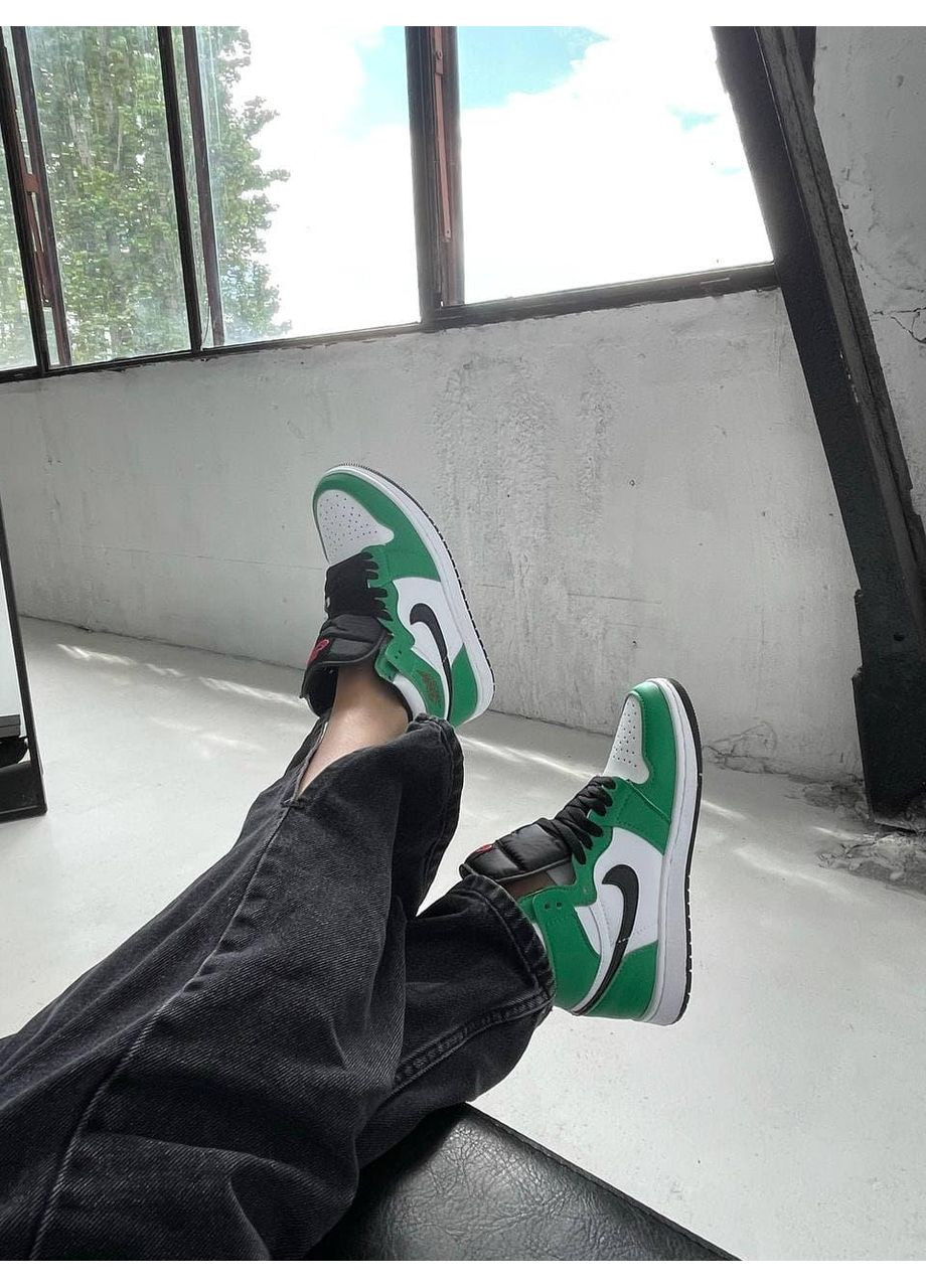 КРОССОВКИ ЖЕНСКИЕ NIKE AIR JORDAN 1 RETRO HIGH GREEN WHITE BLACK НАЙК АИР ДЖОРДАН No Brand серые демисезоны (368862257)
