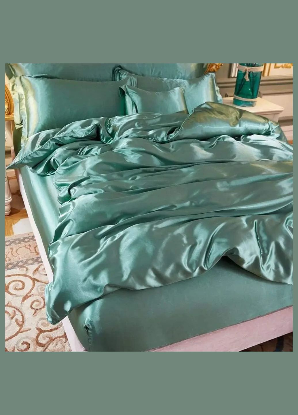 Атласне Євро М'ятний Лікер постільна білизна 200х220см Moka textile (308071625)