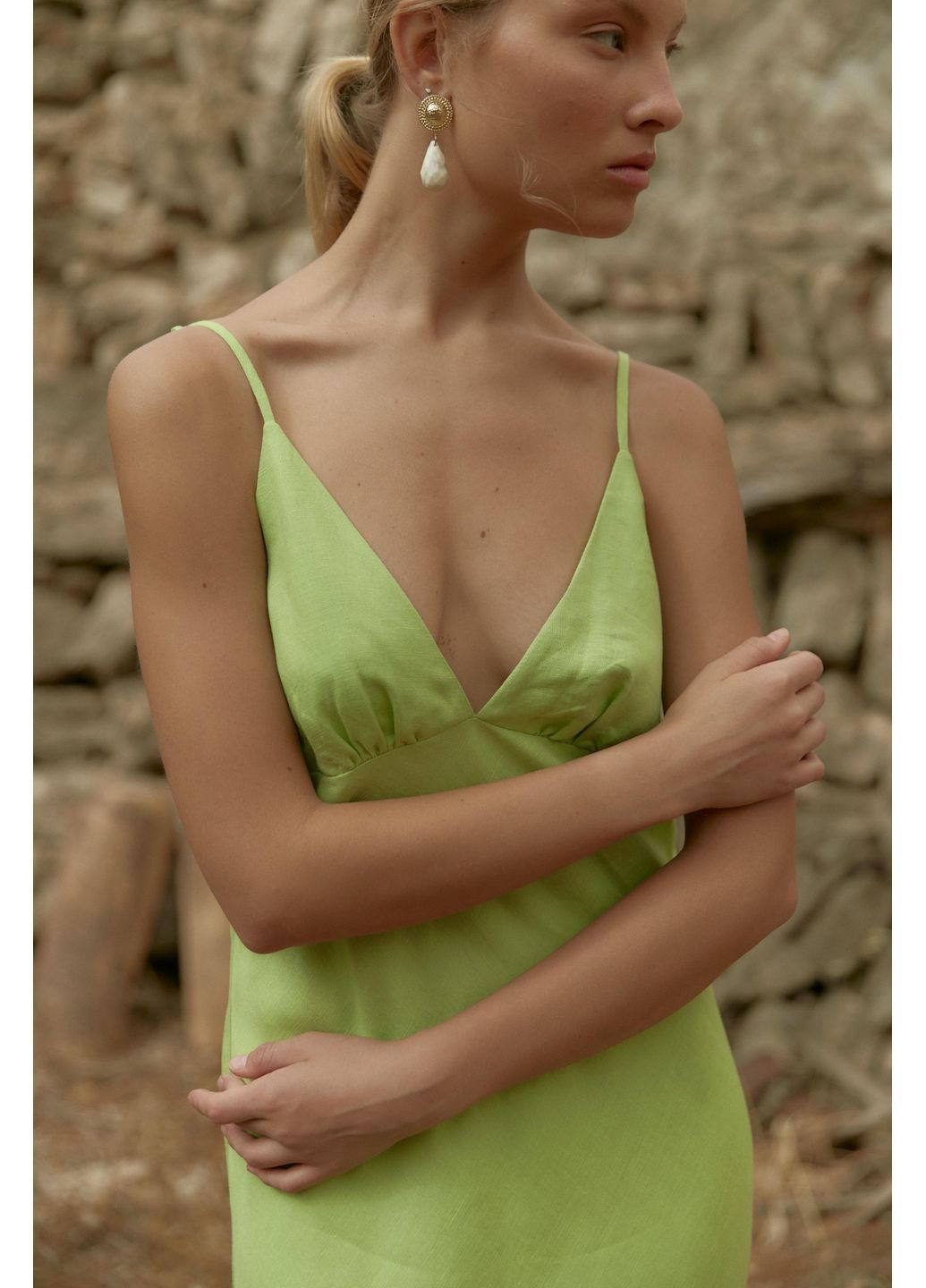 Фісташкова сукня льон "відкрита спина" сукня-комбінація, з відкритою спиною Merge