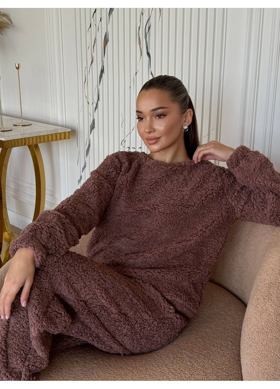 Коричнева зимня піжама жіноча кофта + брюки KaraMix