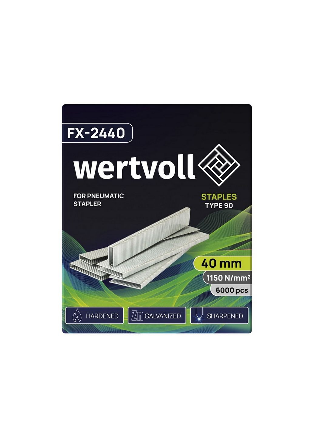 Скобы закаленные для пневмостеплера, тип 90 40 мм/5.8х1.25 мм, 6000 шт Wertvoll (288184216)