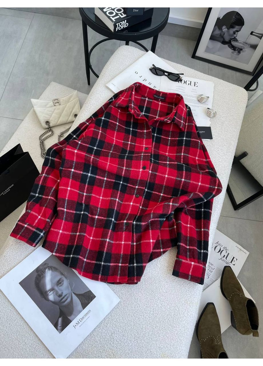 Красная кэжуал рубашка в клетку MonCher с длинным рукавом