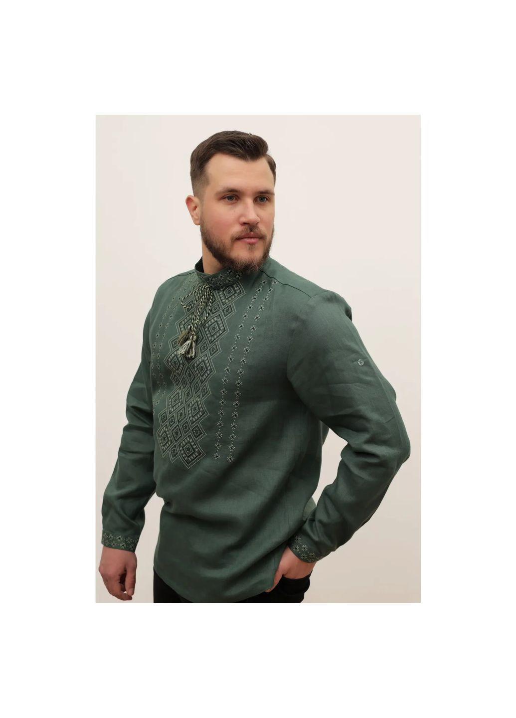 Зелена чоловіча вишиванка діамант зелена розмір xxl (5001140) VOVNA (373283041)