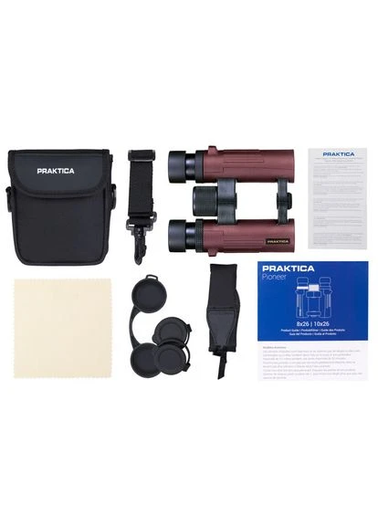 Бінокль Pioneer 10x26 WP Red (PRA228) - легкий туристичний бінокль, водозахищений, з хорошими оптичними характеристиками Praktica (393540870)