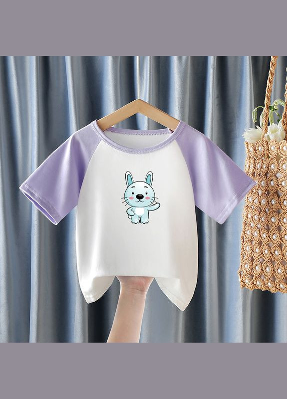 Фиолетовая демисезонная футболка детская двухцветная с зайцем ( 90см ) (12143) Qoopixie
