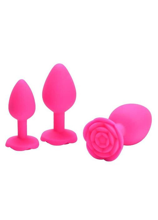 Силіконова анальна пробка "Роза" - 7*2,8 см (S) — Рожевий — Анальні іграшки - (372734063)