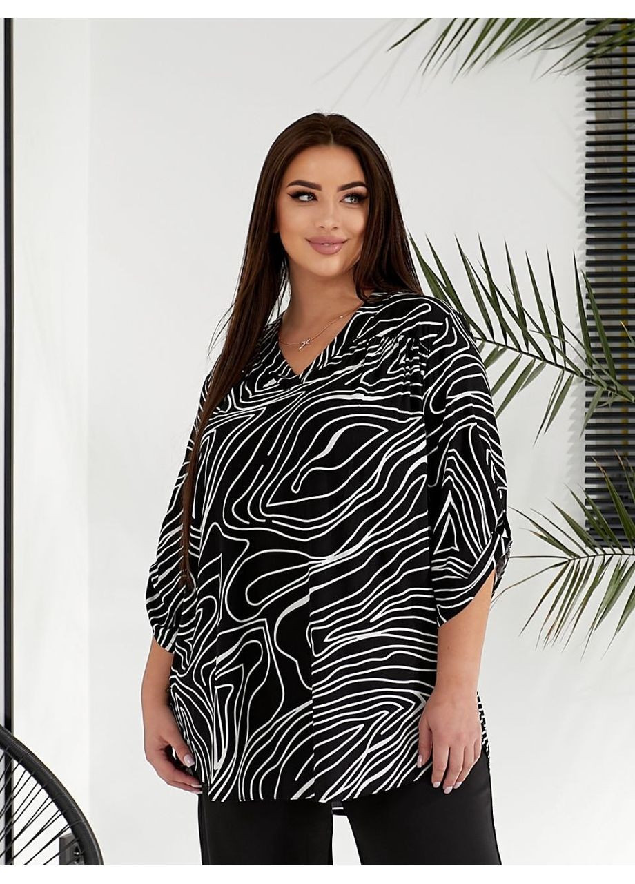 Чорно-біла блуза-сорочка жіноча бохо Style Point