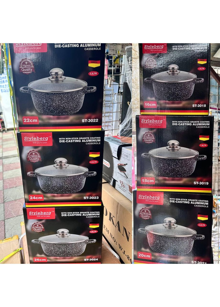 Антипригарна каструля 4.2 л із гранітним покриттям Ø24 см посуд із гранітним покриттям Styleberg ST-3023 Чорний No Brand (379999463)