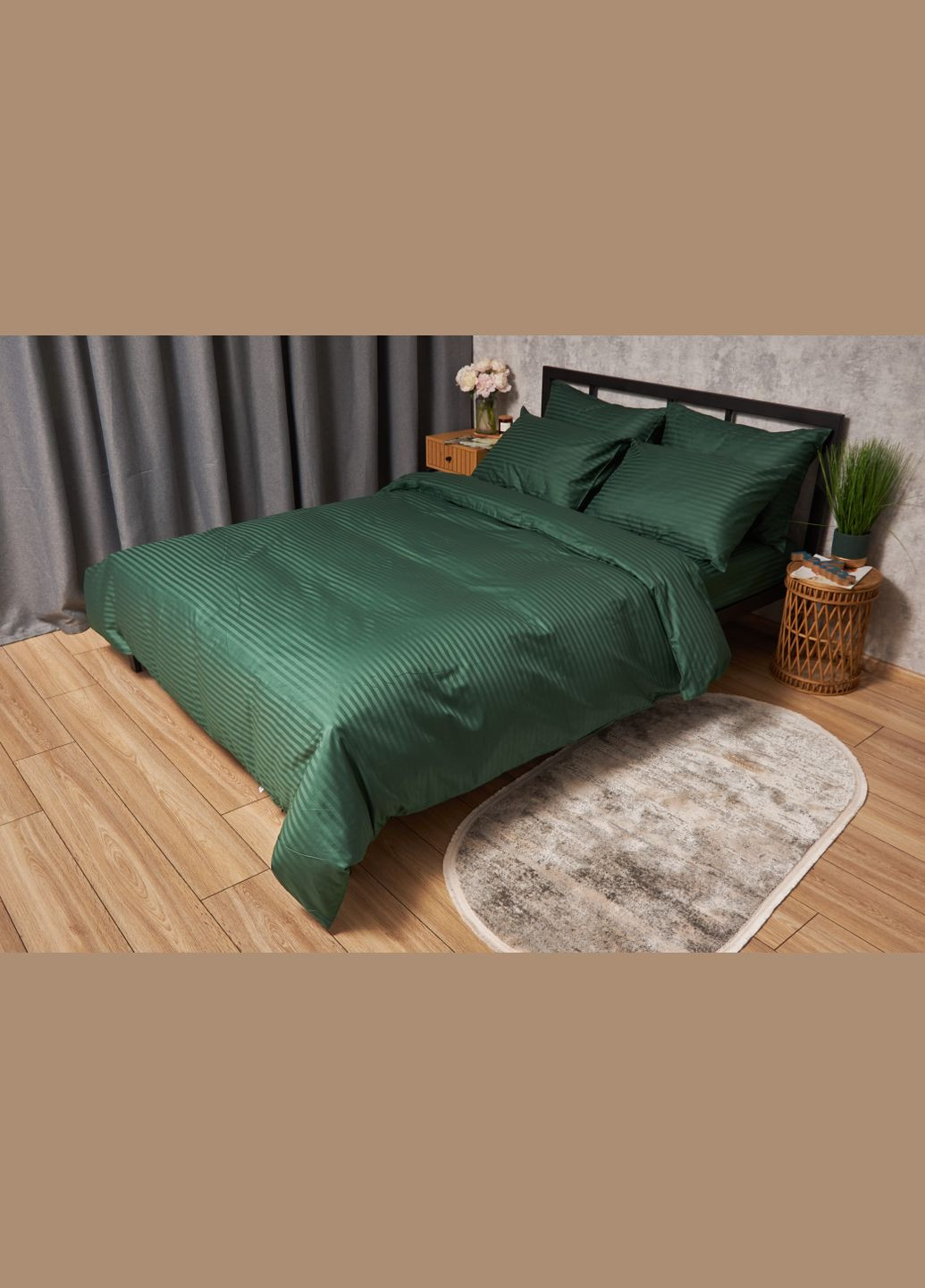 Комплект постельного белья Satin Stripe «» двуспальный 175х210 наволочки 4х70х70 (MS-820005294) Moon&Star Stripe Verdant (296909988)