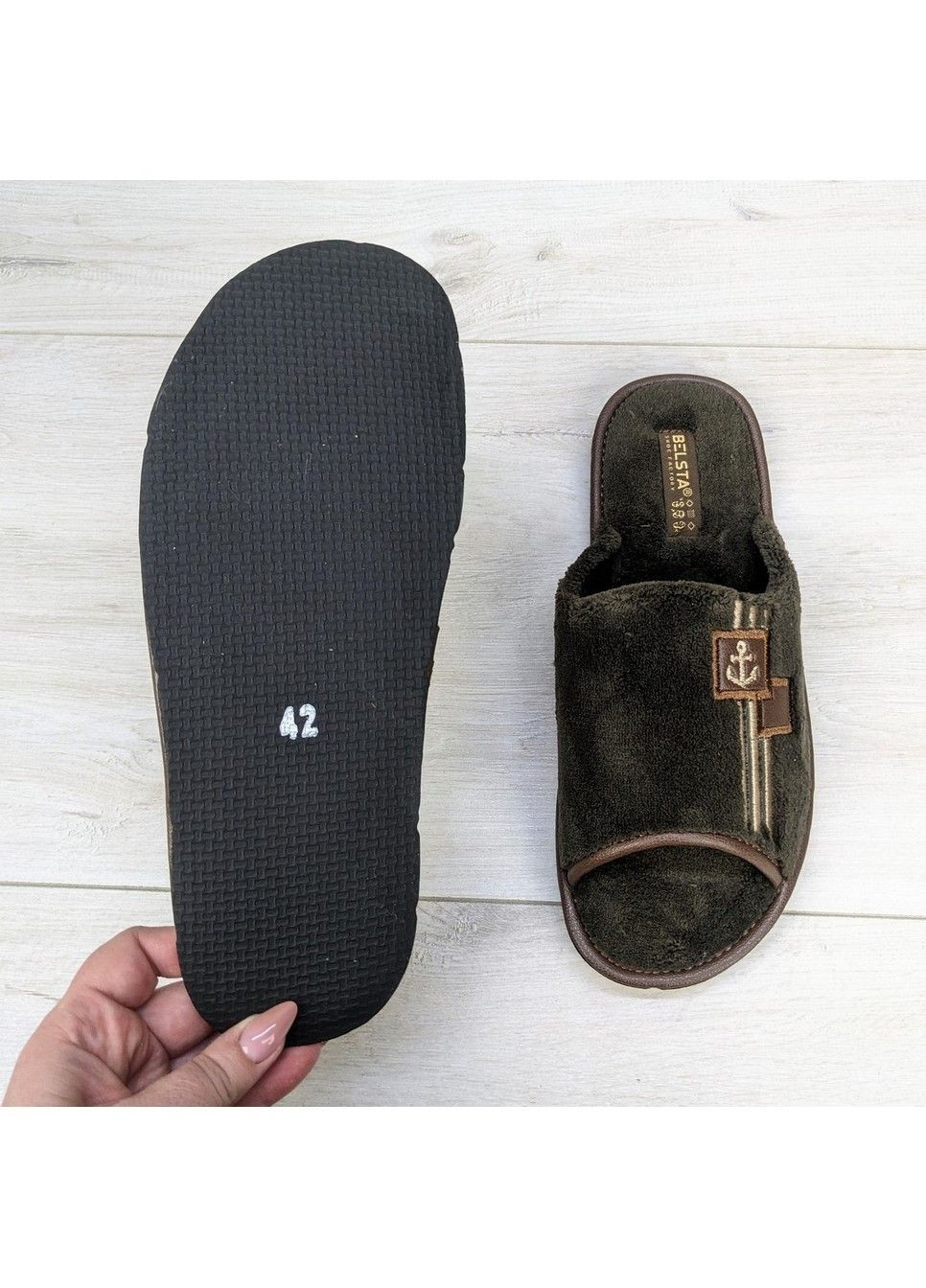 Тапочки чоловічі коричневі махрові з відкритим носком Белста (344468118)