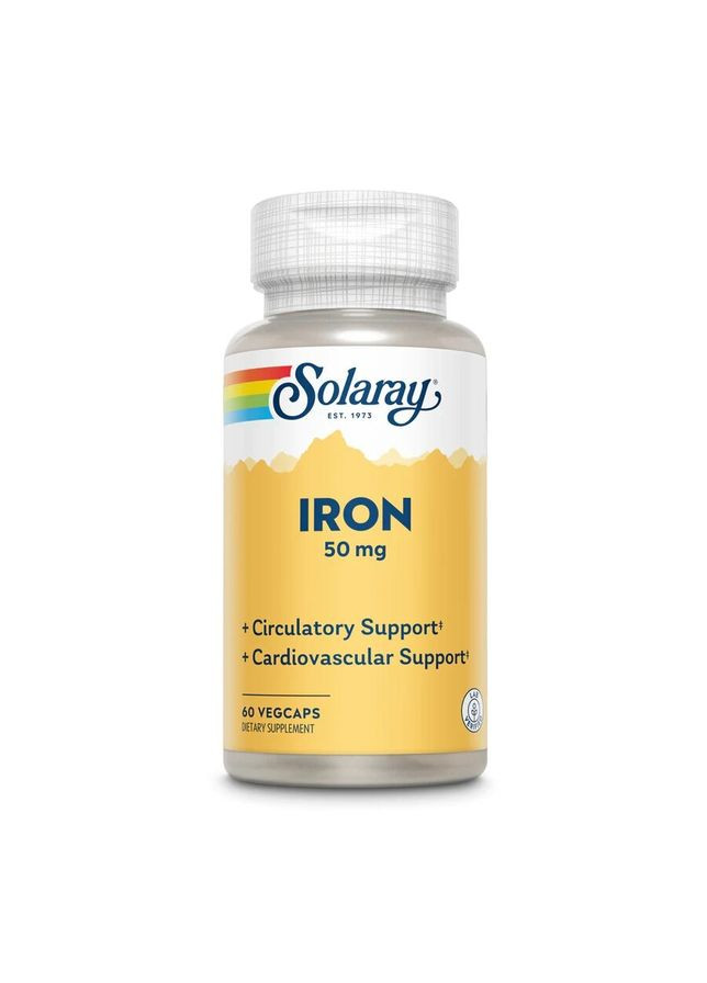 Витамины и минералы Iron 50 mg, 60 вегакапсул Solaray (332051568)