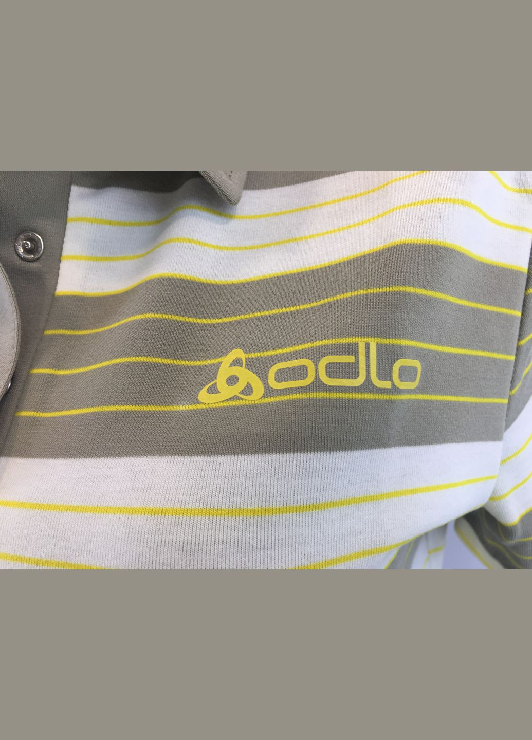 Оливковая (хаки) женская футболка-поло Odlo в полоску