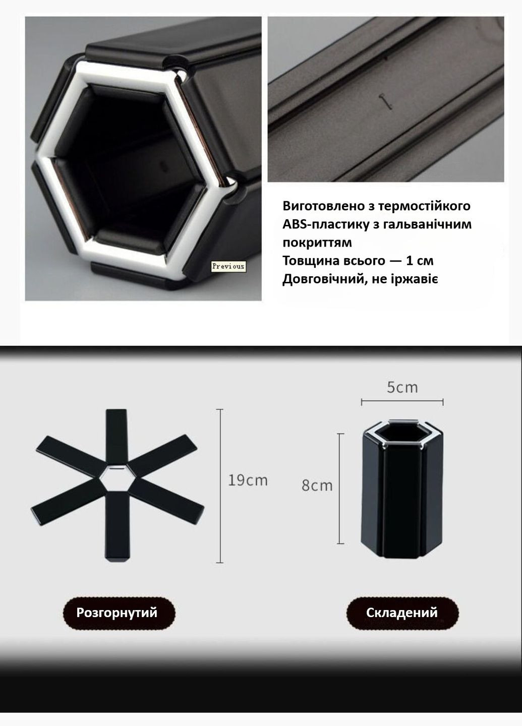 Складна термостійка підставка під гаряче із ABS-пластику чорна 19×19 см для кухні No Brand (337713445)
