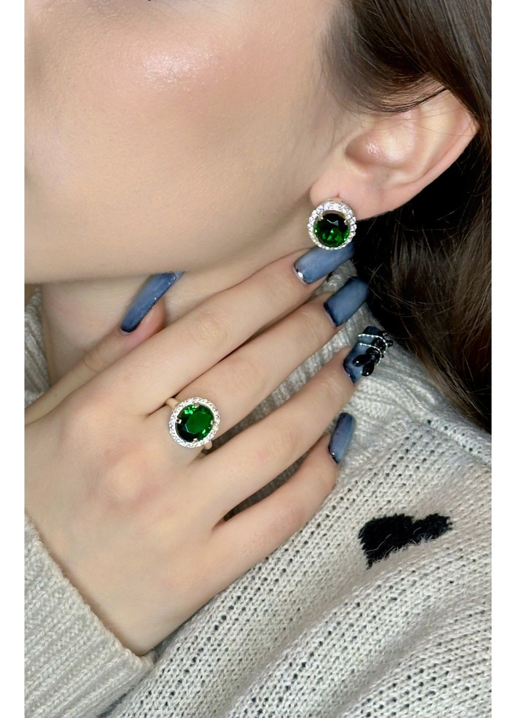 Срібний комплект прикрас «Смарагдовий штрих» з зеленим альпінітом і кубічним цирконієм 💚✨ Family Jewelry House (356567849)