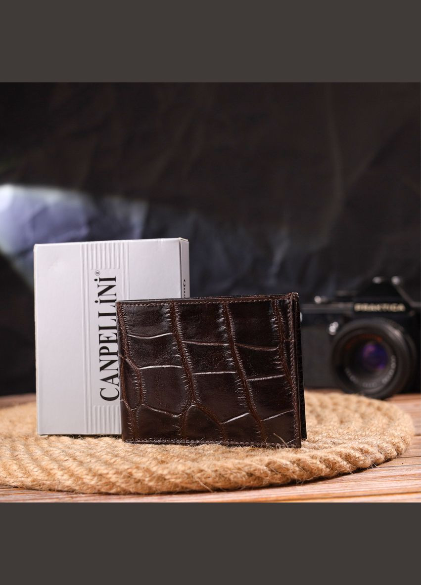 Мініатюрне чоловіче портмоне із натуральної фактурної шкіри 21521 Коричневе Canpellini (298569776)