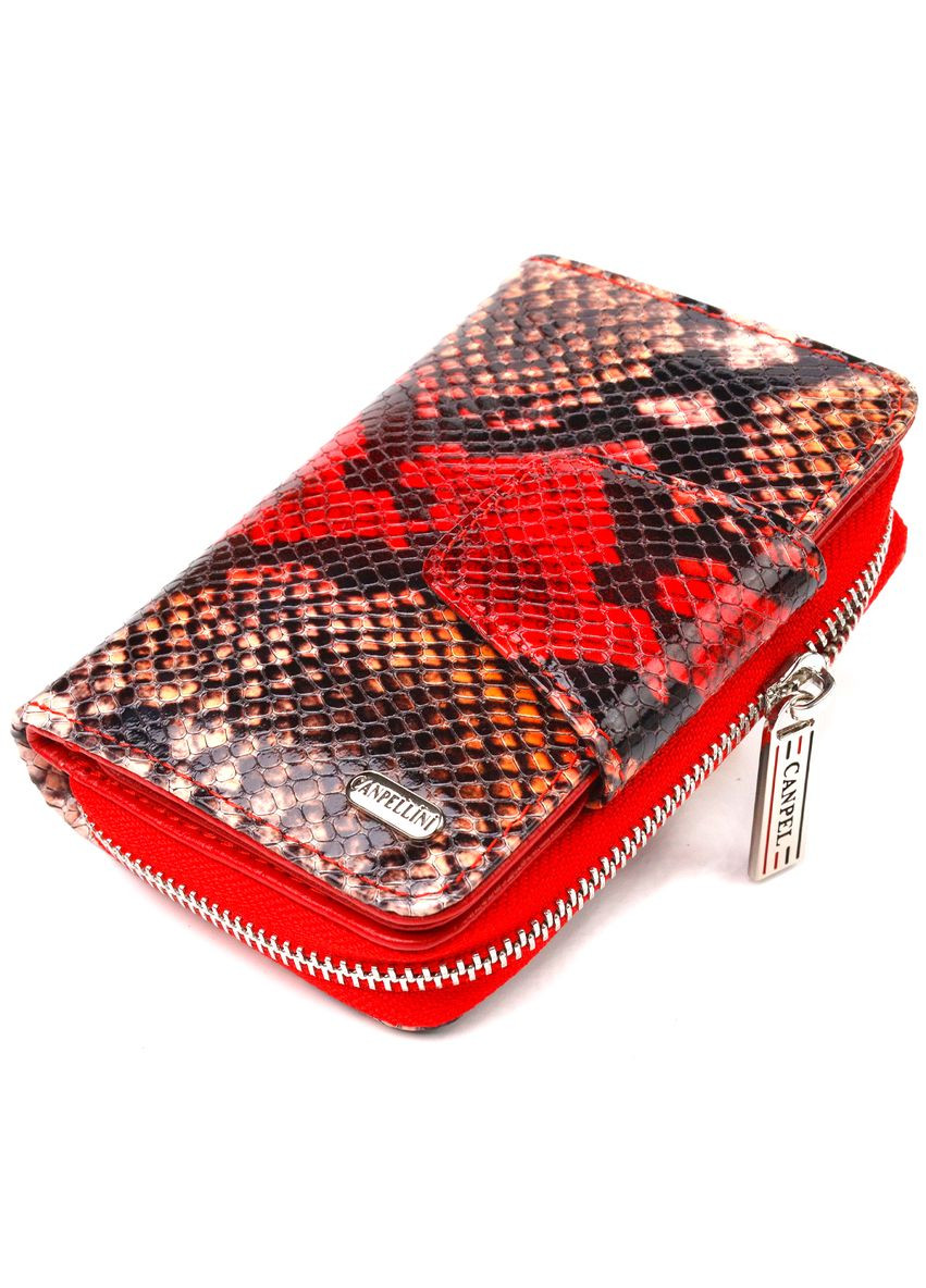 Стильне портмоне для жінок з монетницею на блискавці з натуральної фактурної шкіри 21605 Різнокольорове Canpellini (337353279)