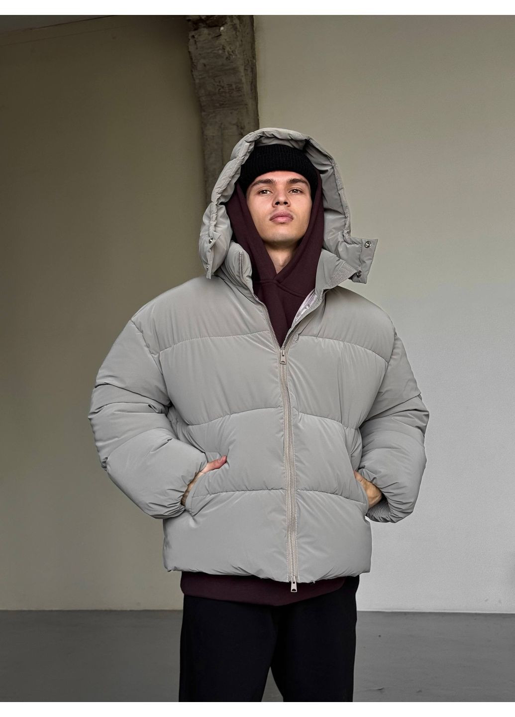 Сіро-бежева оверсайз куртка пуховик blaid бежево-сіра унісекс No Brand