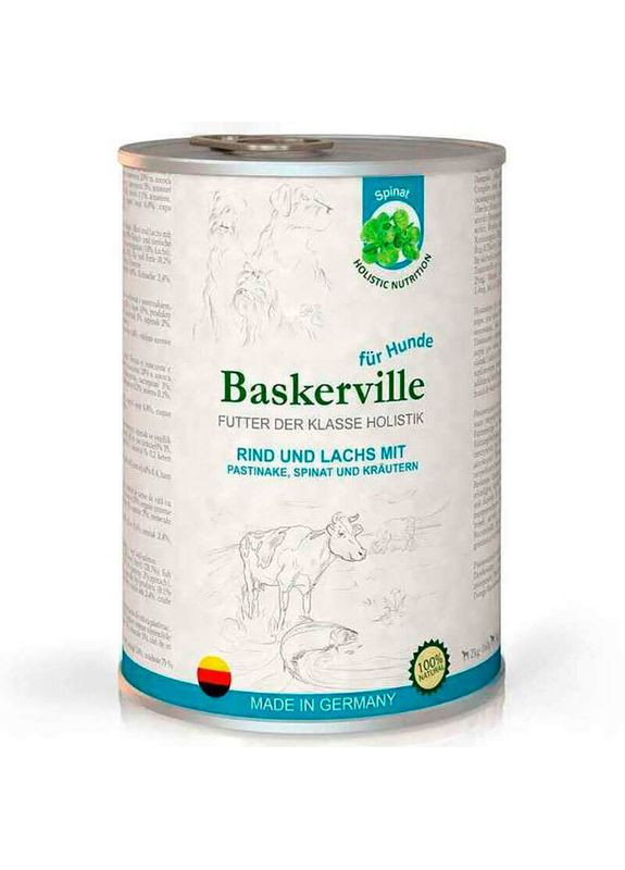 Консервы для собак с лососем, говядиной и шпинатом Holistic Rind und Lachs Mit Pastinake - 400 г Baskerville (327062351)