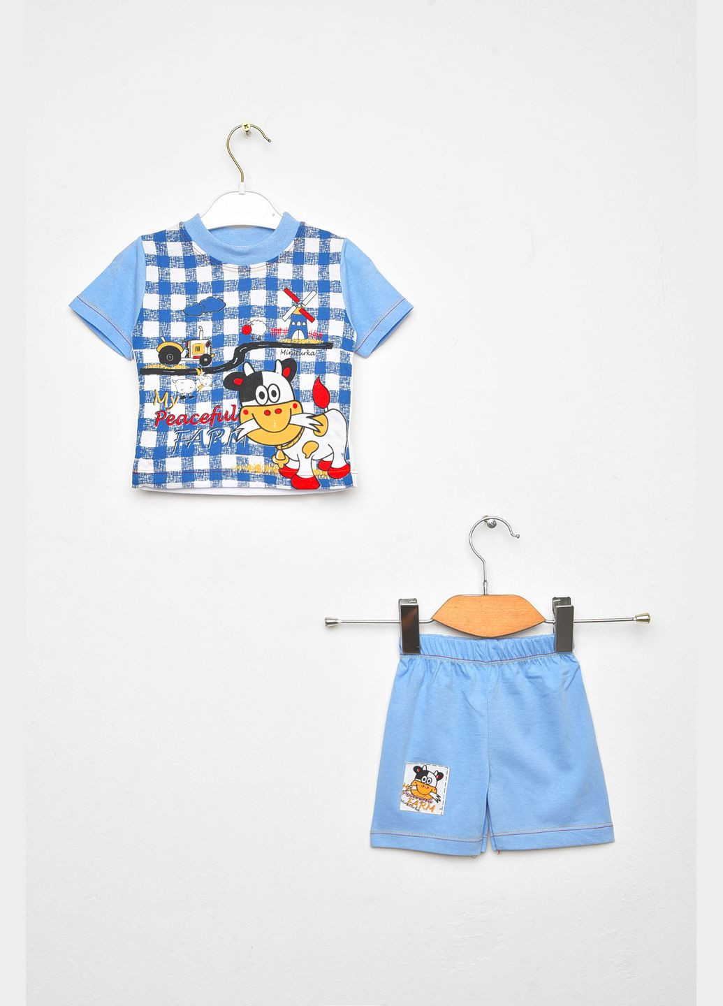 Голубой летний костюм детский для мальчика голубого цвета с шортами Let's Shop