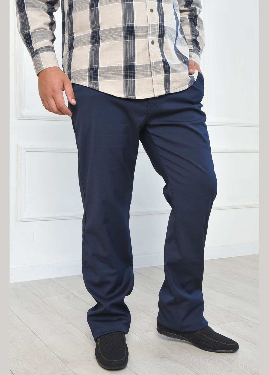 Синие зимние прямые штаны мужские батальные на флисе синего цвета Let's Shop